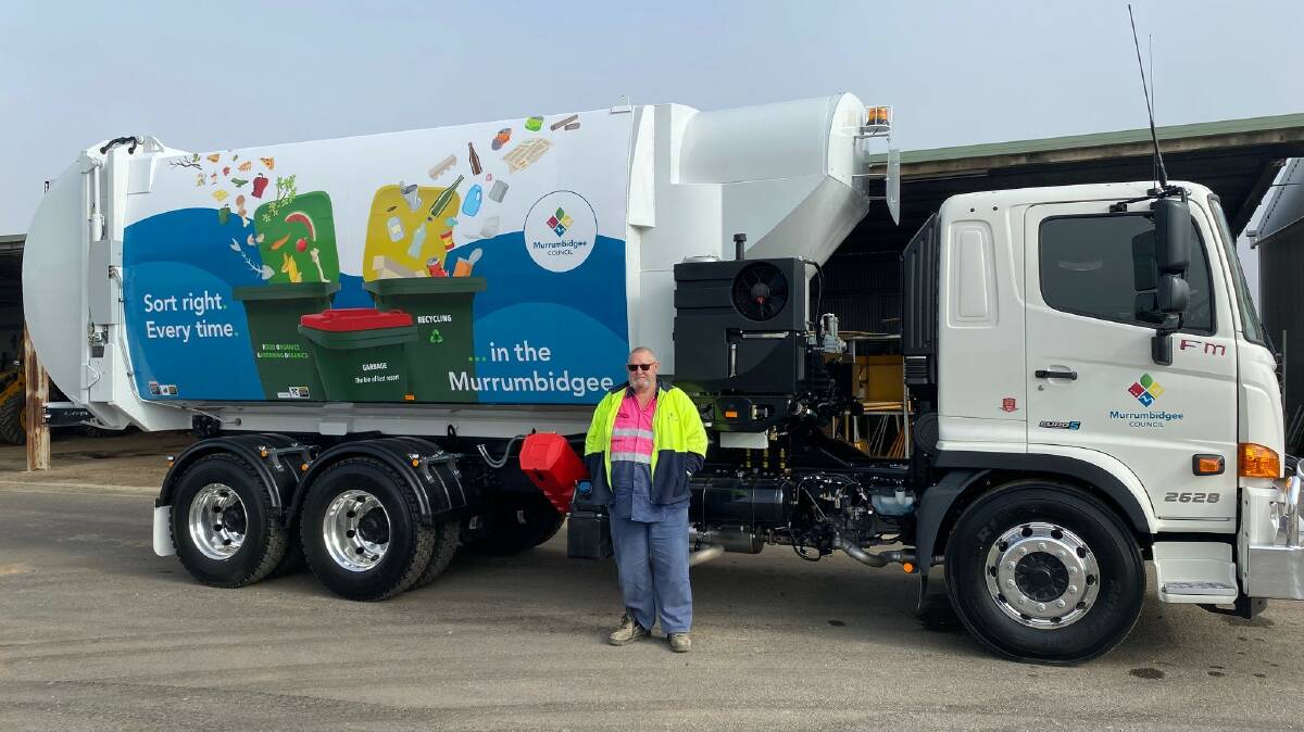 Murrumbidgee Council plant operator Brad Casey operates the garbage truck used for the urban waste collection service. Picture supplied 