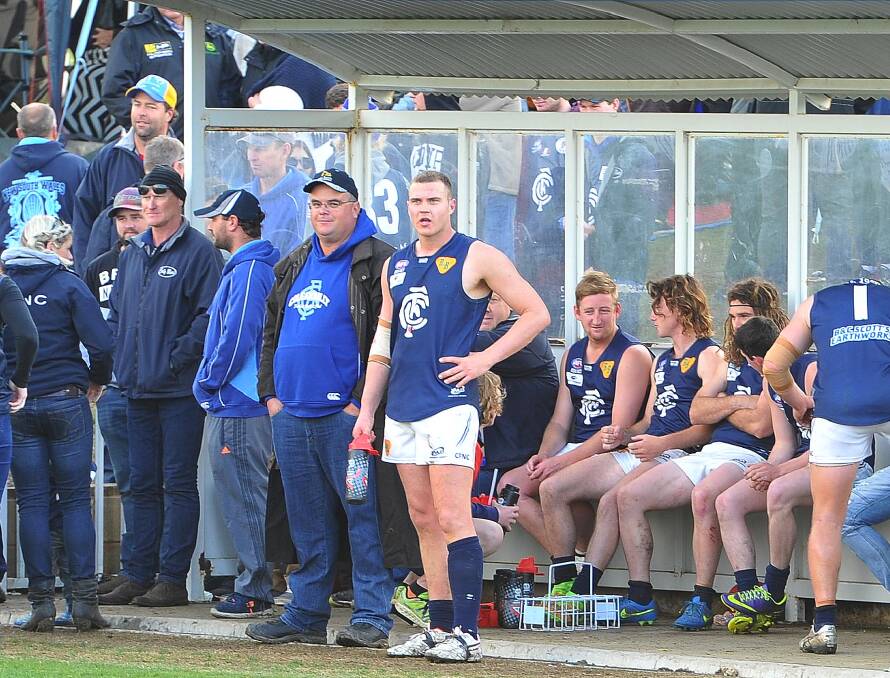 SIDELINED: Coleambally coach Josh Hamilton after being yellow carded in the Farrer League grand final. 