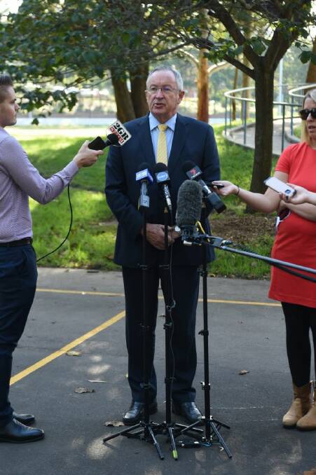 Health Minister Brad Hazzard speaks to media about patient correspondence discovered in a bin. Pic Nick Moir 21 April 2017 Photo: Nick Moir