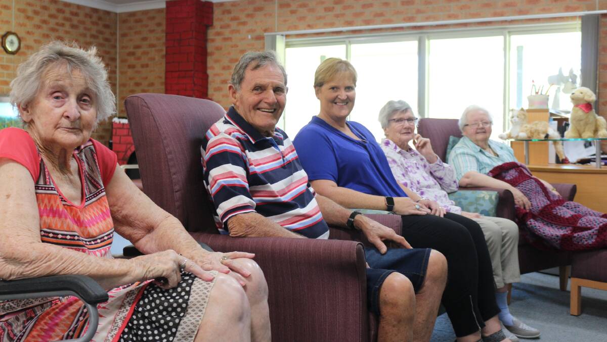 Coly elders: Gwyn Wallace, Reg Foster, Karen Hodgson, Shirley Duffell and Hilda Jensen enjoy the lounge at Cypress View. Picture: Reuben Wylie
