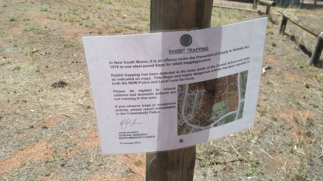 Traps found: Murrumbidgee Council have posted notices near the oval where the traps were found. Picture: Reuben Wylie 