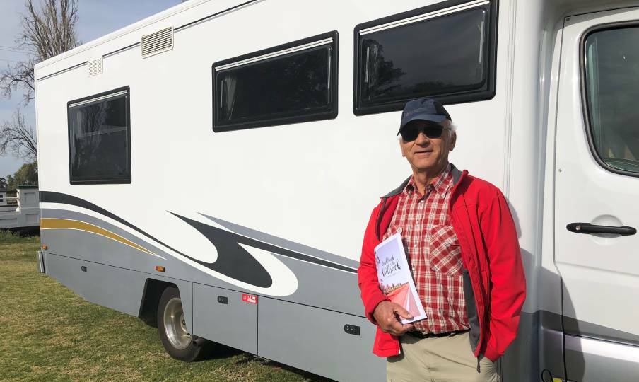  INVALUABLE: Grey Nomad Tony Stutz has done the Kidman Way before with his wife, and says a handbook of all the destinations is invaluable. Picture: Jacinta Dickins
