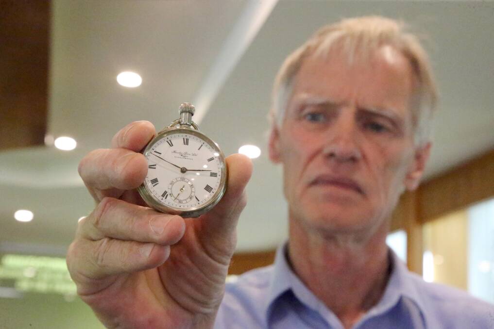 Robin Brown in Griffith with the 'Baylis' pocket watch. Picture: Anthony Stipo