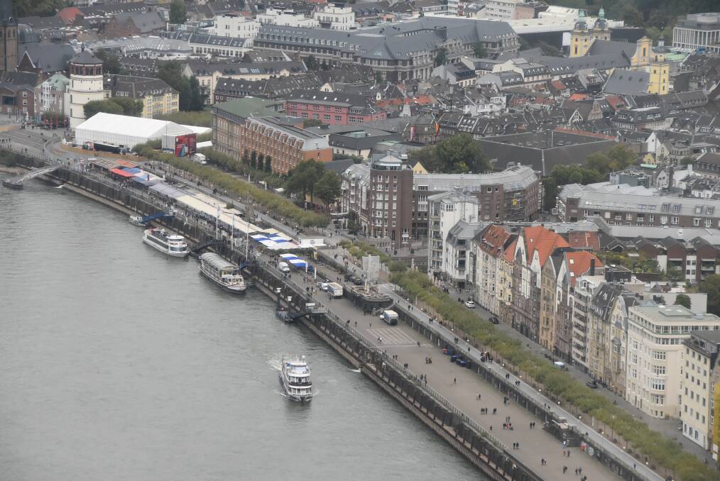 SCENIC: A view of the promenade shouldering the Rhein river, towards the Altstadt (Old Town). 