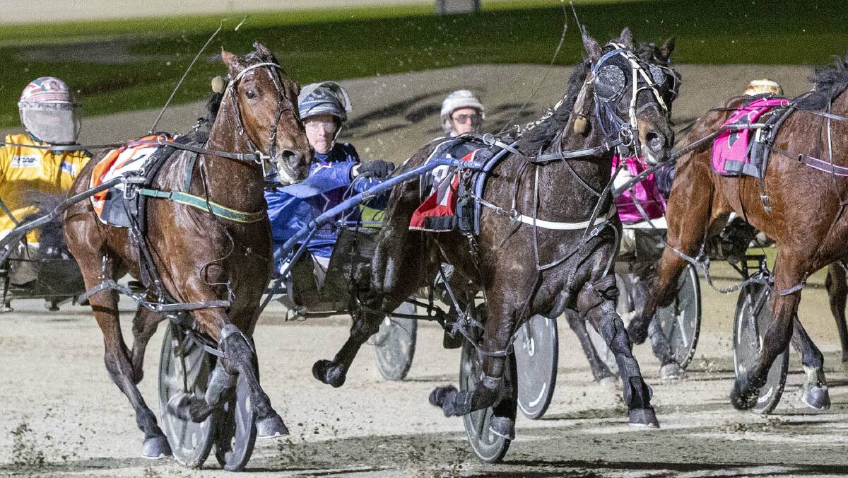 GROUP ONE SHOT: Forever Yin and Blake Jones hold Mirragon at bay to take out a Vicbred Super Series semi-final at Melton on Saturday night.