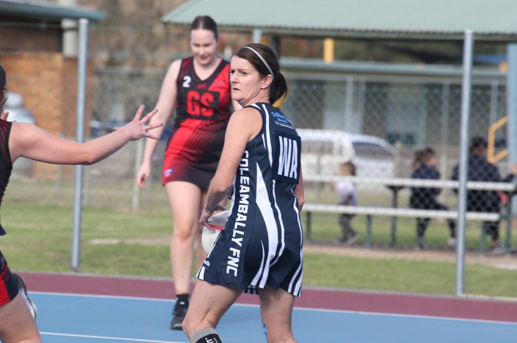 STRONG PERFORMANCE: Coly's Libby Gillespie had a great game at wing attack during the Blues A grade win over the Hawks. PHOTO: Anthony Stipo