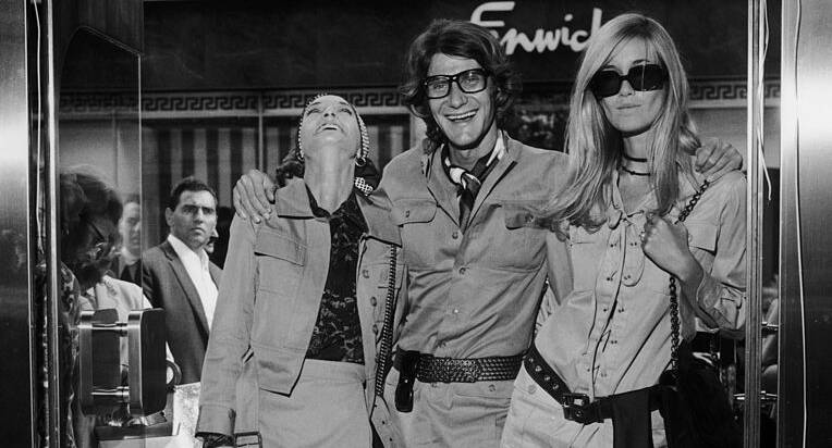 Yves Saint Laurent and models Loulou de la Falaise and Betty Catroux at the opening of Saint-Laurent's new London boutique, Rive Gauche, in 1969. Picture: Getty Images