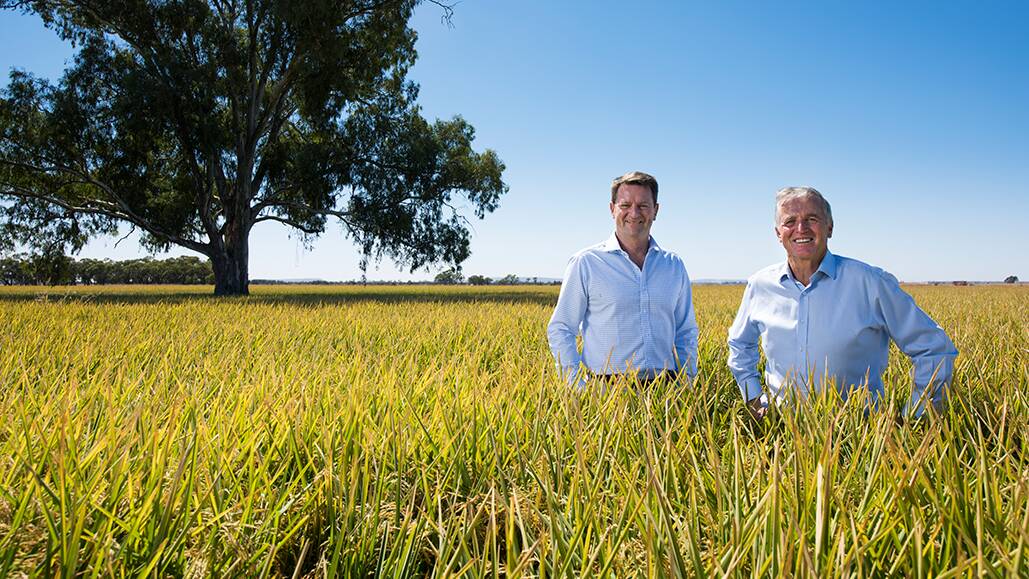 WELCOME NEWS: SunRice chief executive officer Rob Gordon and chairman Laurie Arthur discuss the paddy price uplift. 