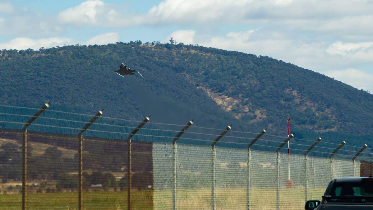 Two F-35 multi-role joint strike fighters resumed training over the skies of Canberra. Picture: Elesa Kurtz - THE CANBERRA TIMES, ACM