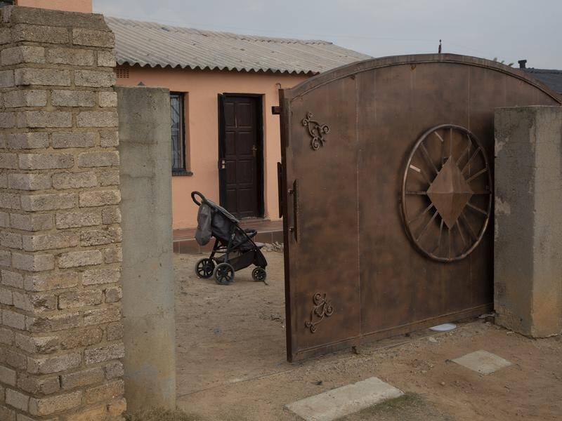 A pram outside the home of the South African woman who claims to have given birth to 10 babies.
