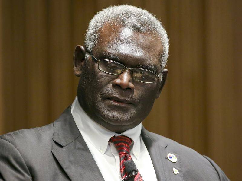 Solomon Islands Prime Minister Manasseh Sogavare met with Anthony Albanese in Canberra. (AP PHOTO)