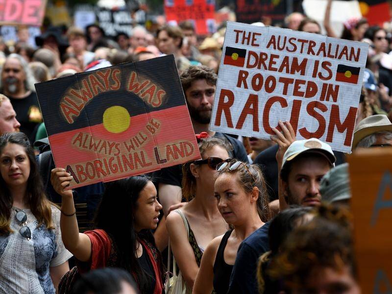 Protesters during the Invasion Day rally in Melbourne.